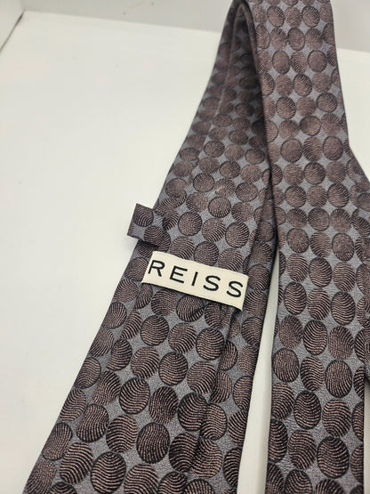 Reiss Silk Tie Mens Grey Geometric Designer Classic Vintage Retro Neck Tie BX20