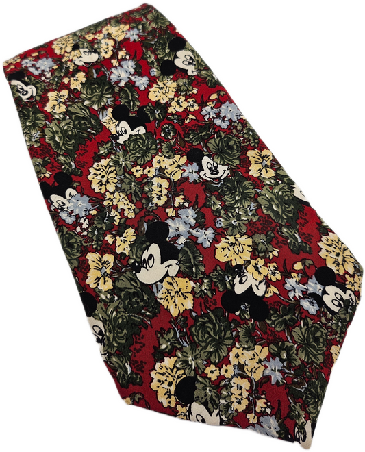 Tie Rack x Disney Silk Tie Mens Red Mickey Mouse Floral Statement Neck Tie BX23