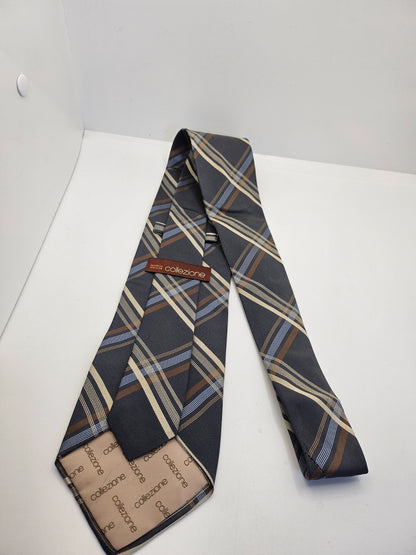 Vintage Men Silk Tie Marks Spencer Grey Yellow Check Designer Retro Necktie BX25