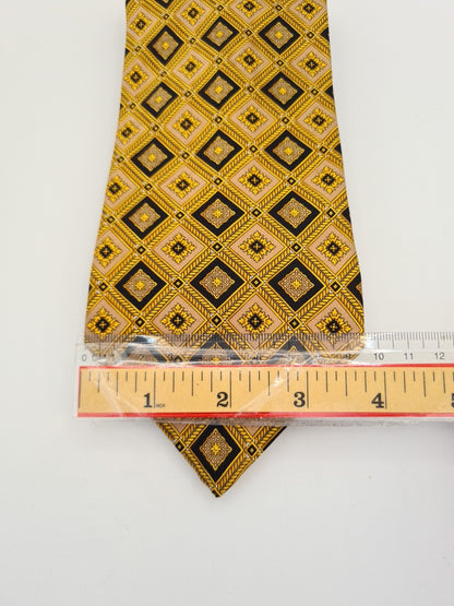 Gold Vintage Wide Geometric Pattern Silk Tie | Designer Mens Tie UK Geometric Vintage Mens Tie UK BX14