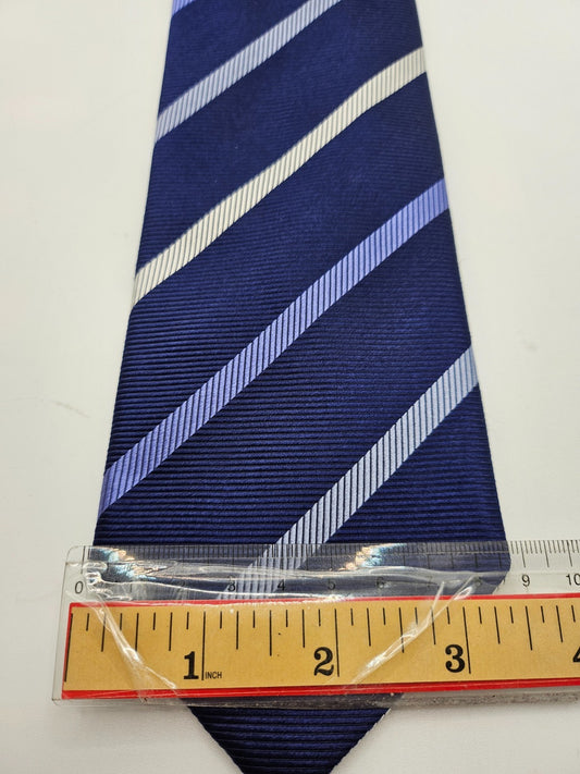 T.M. Lewin Navy Blue Diagonal Repp Stripe Silk Tie