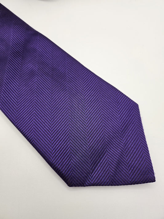 T.M.Lewin Mens Silk Tie Purple Herringbone Vtg Retro Wedding Neck Tie