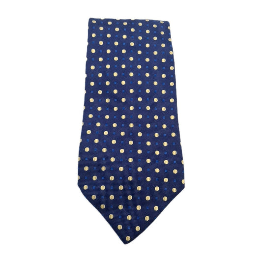 Vintage Wide Blue Yellow Spotted Mens Silk Tie Classic Designer Necktie Spotted Vintage Mens Tie UK BX6