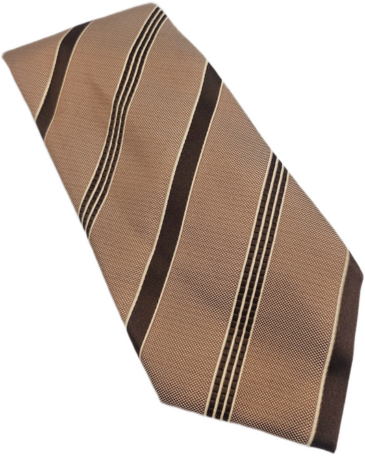 TM Lewin Silk Tie Mens Brown Tan Striped Business Wedding Vintage Neck Tie BX18