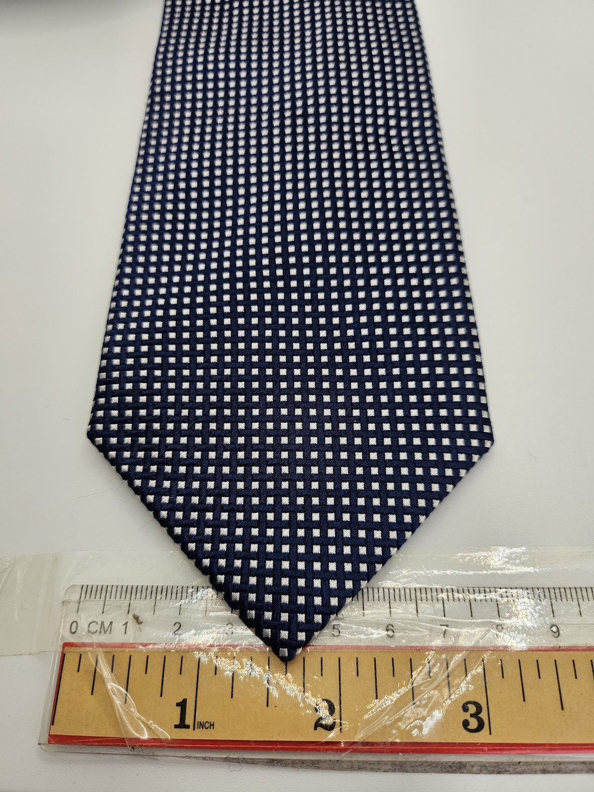 T.M.Lewin Mens Silk Tie Navy Blue Geometric Vtg Retro Wedding Neck Tie