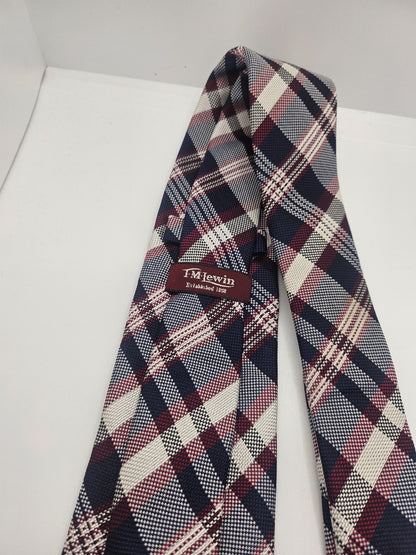 T.M. Lewin Silk Tie Mens Navy Burgundy Plaid Business Wedding Vtg Necktie BX18