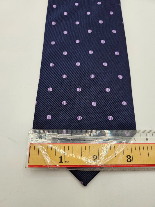 T.M. Lewin Silk Tie Mens Navy Blue Purple Woven Polka Dot Vintage Neck Tie BX20