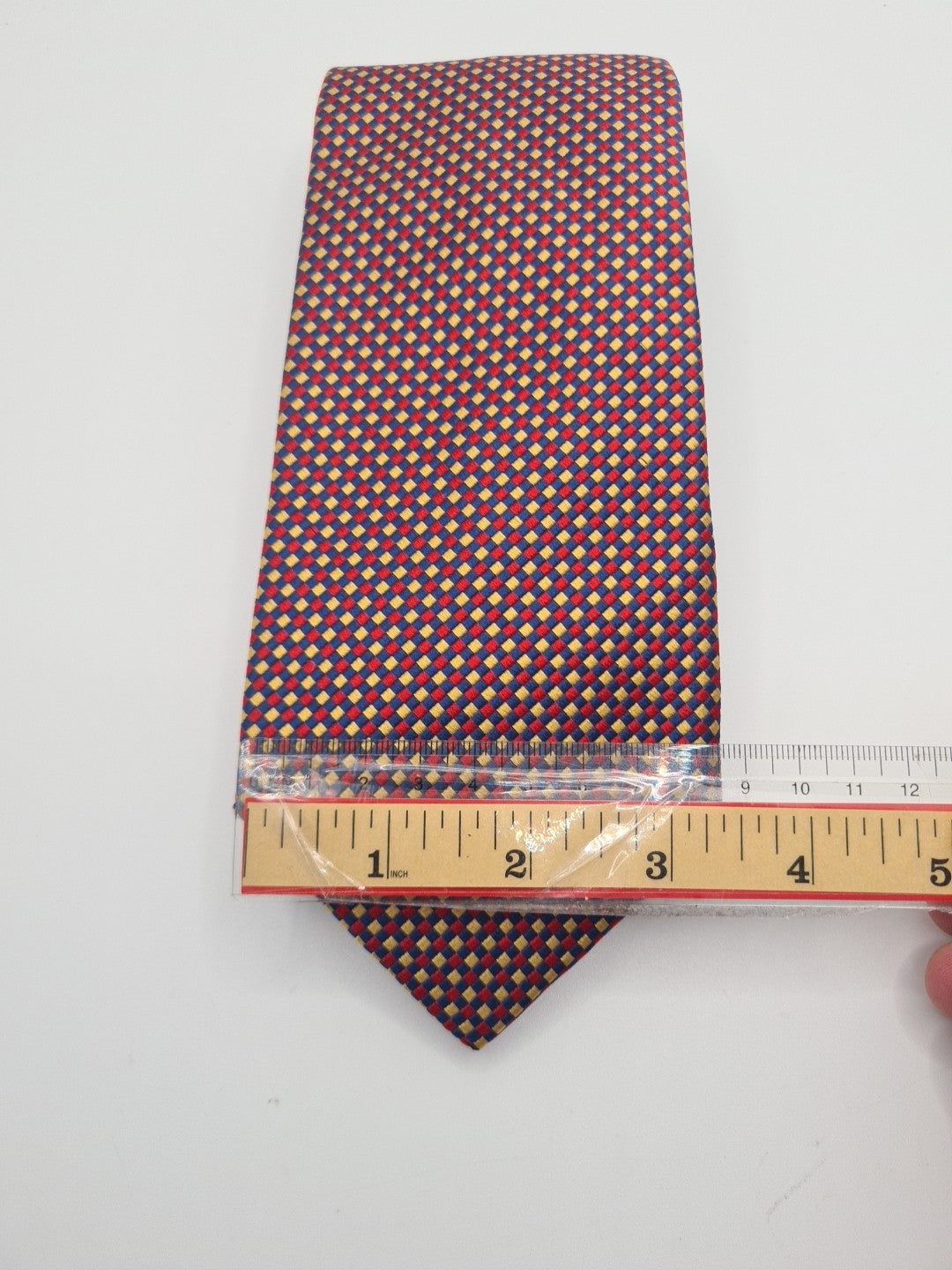 T.M Lewin Geometric Red Yellow Mens Silk Tie Classic Designer Necktie Geometric Vintage Mens Tie UK BX12