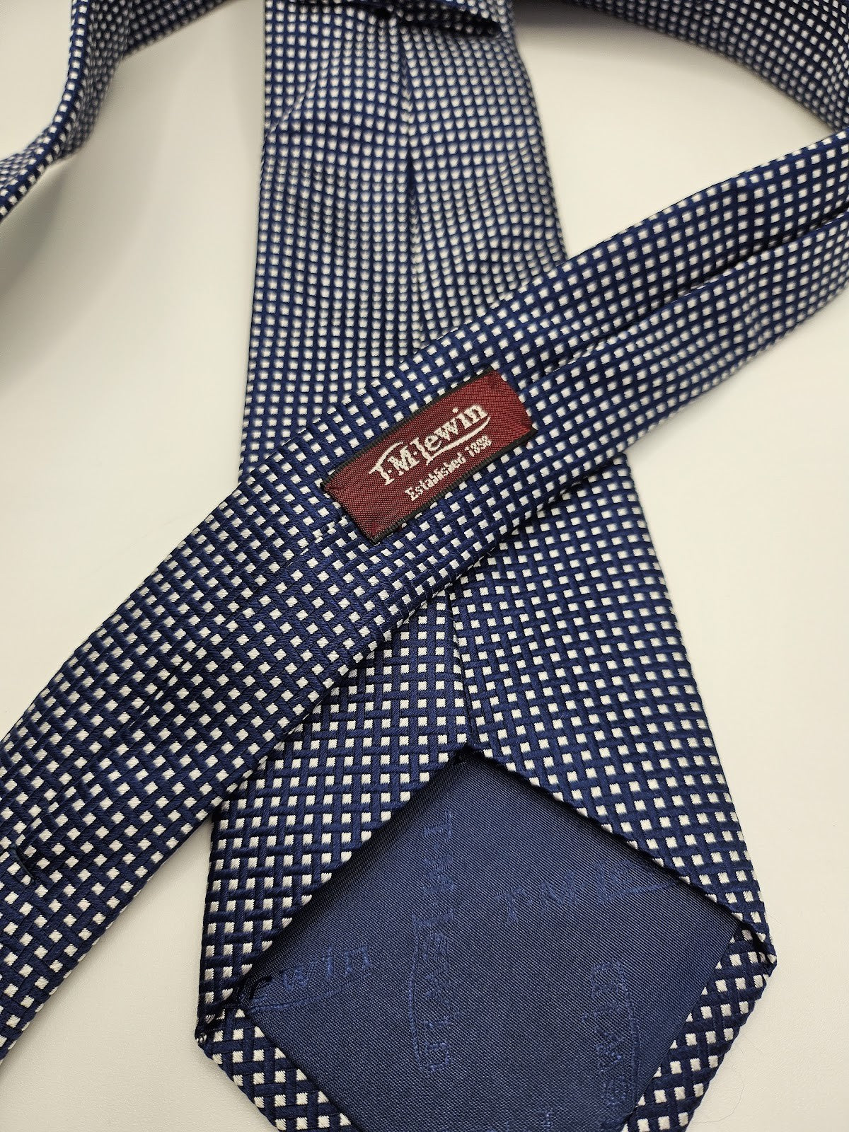 T.M.Lewin Mens Silk Tie Navy Blue Geometric Vtg Retro Wedding Neck Tie