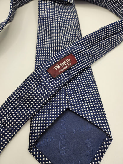 T.M.Lewin Mens Silk Tie Navy Blue Geometric Vtg Retro Wedding Neck Tie