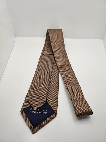 Charles Tyrwhitt Silk Tie Mens Brown Micro Textured Retro Wedding Neck Tie BX21