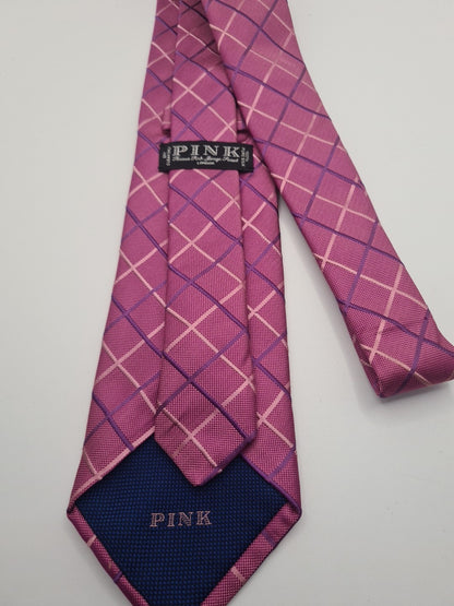 Thomas Pink Purple Check Mens Silk Tie Classic Designer Necktie Formal Vintage Mens Tie UK BX10