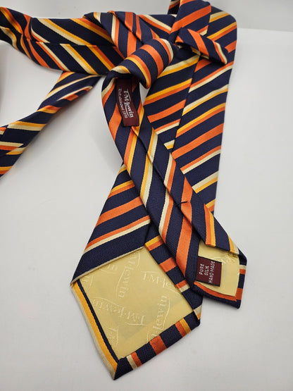T.M. Lewin Silk Tie Mens Navy Blue Orange Diagonal Repp Stripe Vtg Neck Tie BX26