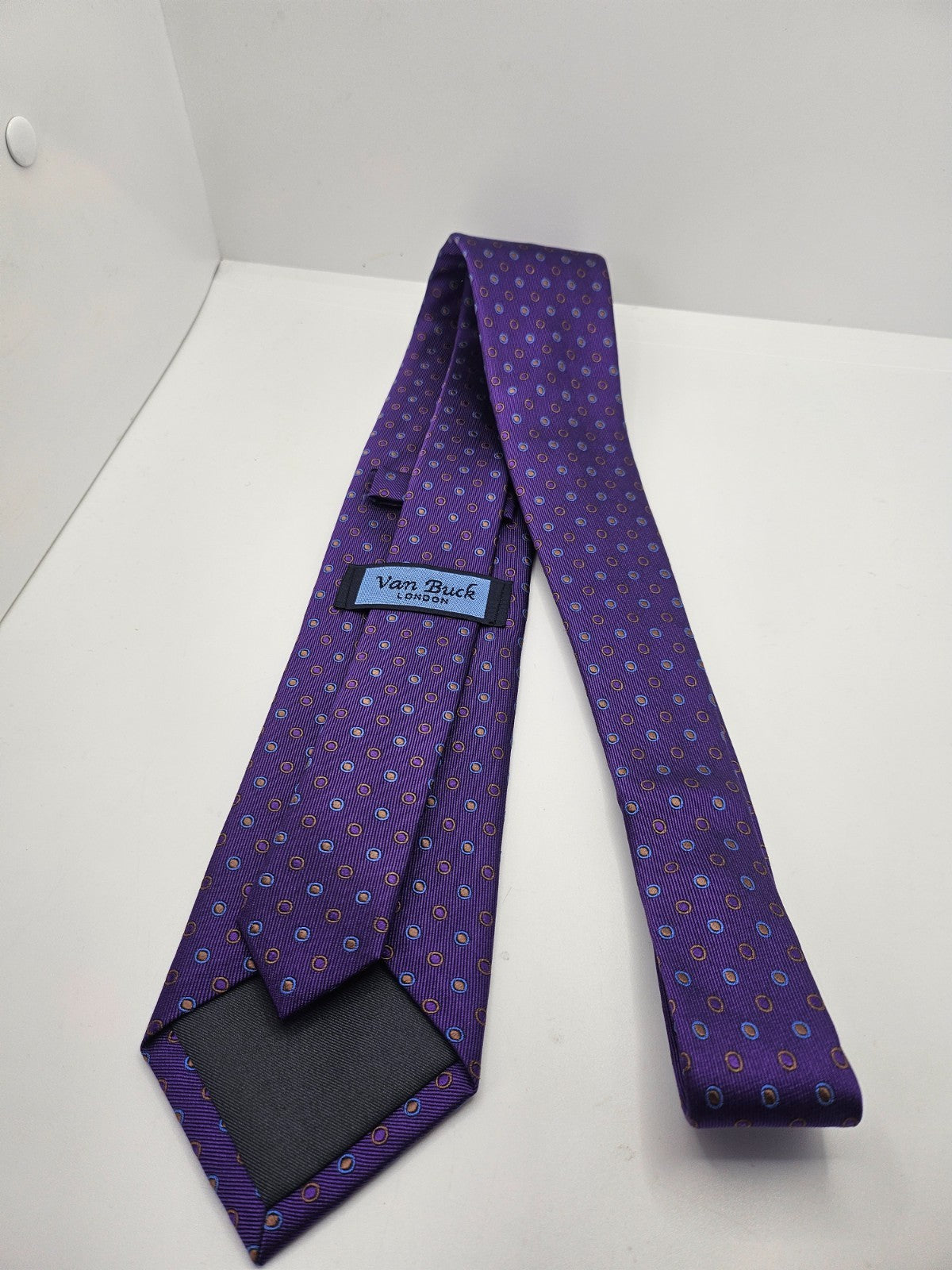 Van Buck Silk Tie Mens Purple Polka Dot Designer Vtg Retro Wedding Neck Tie BX2
