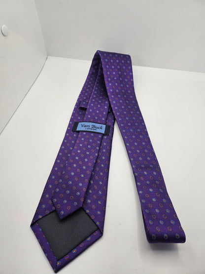 Van Buck Silk Tie Mens Purple Polka Dot Designer Vtg Retro Wedding Neck Tie BX2