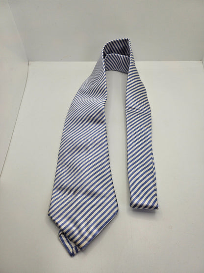 T.M. Lewin Silk Tie Mens Blue White Striped Textured Business Retro Necktie BX23