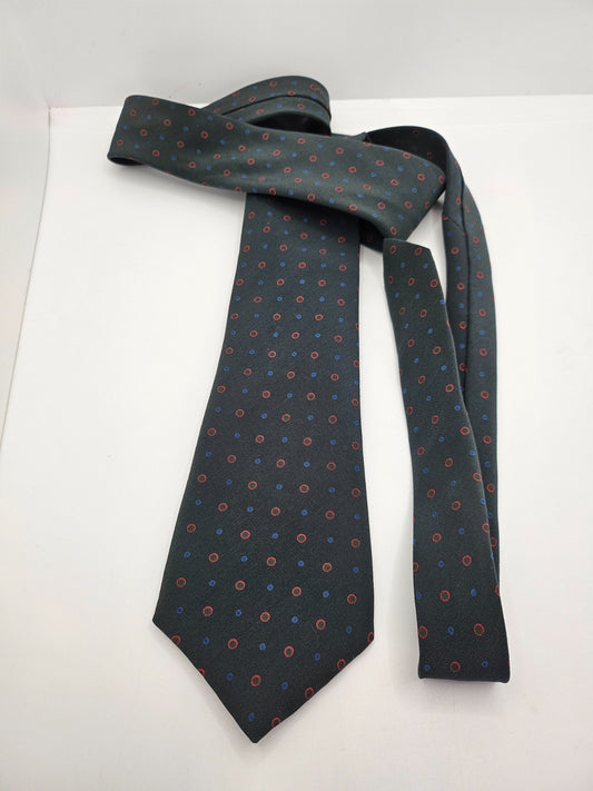 Aquascutum Mens Silk Tie Black Micro Dotted Pattern Vtg Retro Wedding Necktie R1