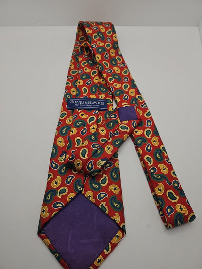 Gieves & Hawkes Red Paisley pattern Mens Silk Tie Wedding Formal Neck Tie BX17