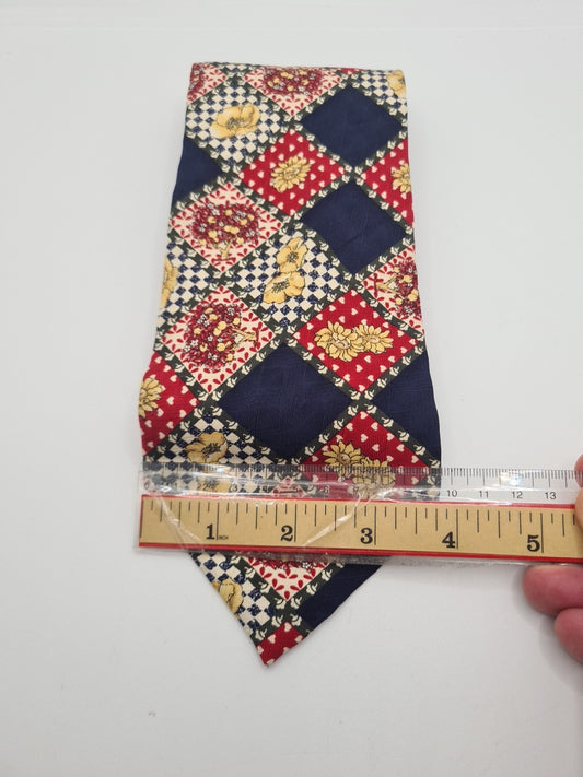 Italian Vintage Flower Check Pattern Mens Silk Tie Classic Designer Necktie Vintage Mens Tie UK BX11