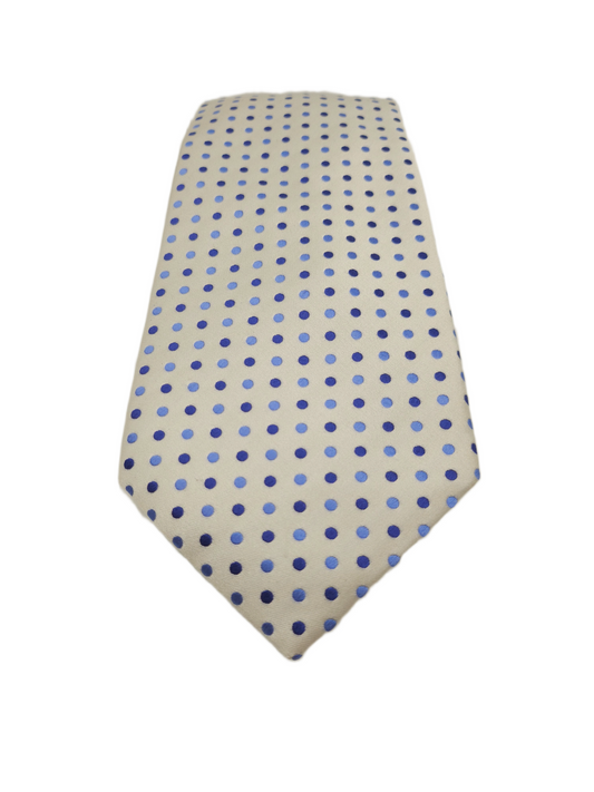Charles Tyrwhitt Silk Tie Mens White Blue Polka Dots Classic Y2k Neck Tie BX11
