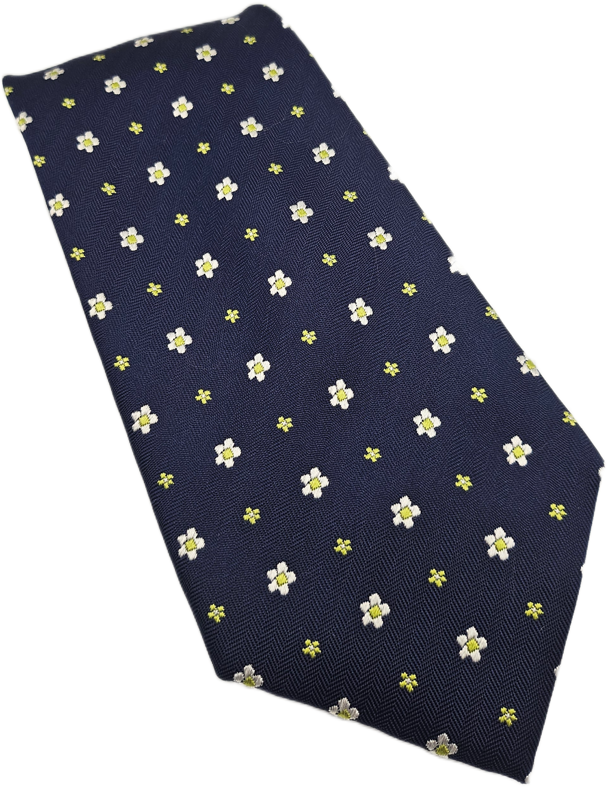 Hawes & Curtis Silk Tie Mens Navy Blue Floral Textured Vtg Retro Neck Tie BX24
