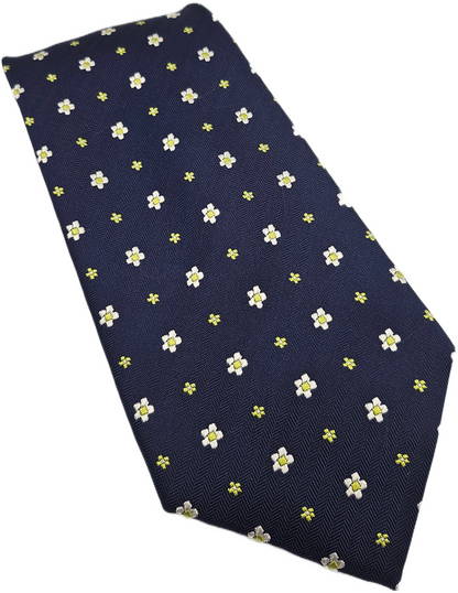 Hawes & Curtis Silk Tie Mens Navy Blue Floral Textured Vtg Retro Neck Tie BX24