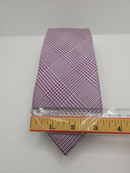 Charles Tyrwhitt Silk Tie Mens White Purple Checked Pattern Classic Necktie BX13