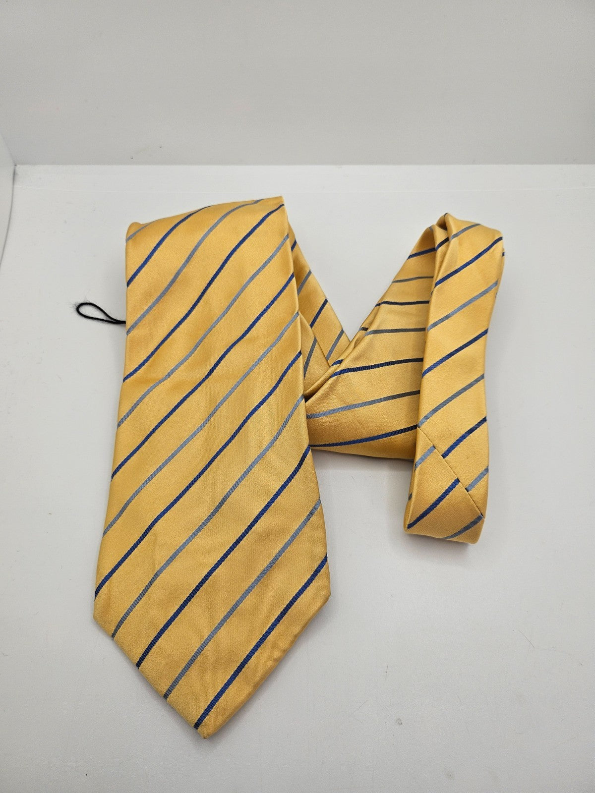 Thomas Pink Yellow Navy Blue Striped Silk Tie