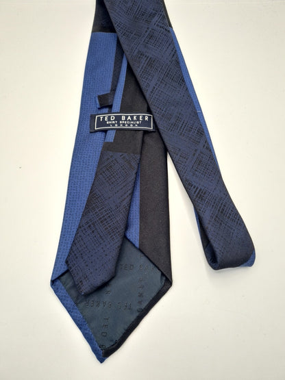 Ted Baker Blue / Black Retro Pattern Silk Tie | Designer Mens Tie UK  BX10