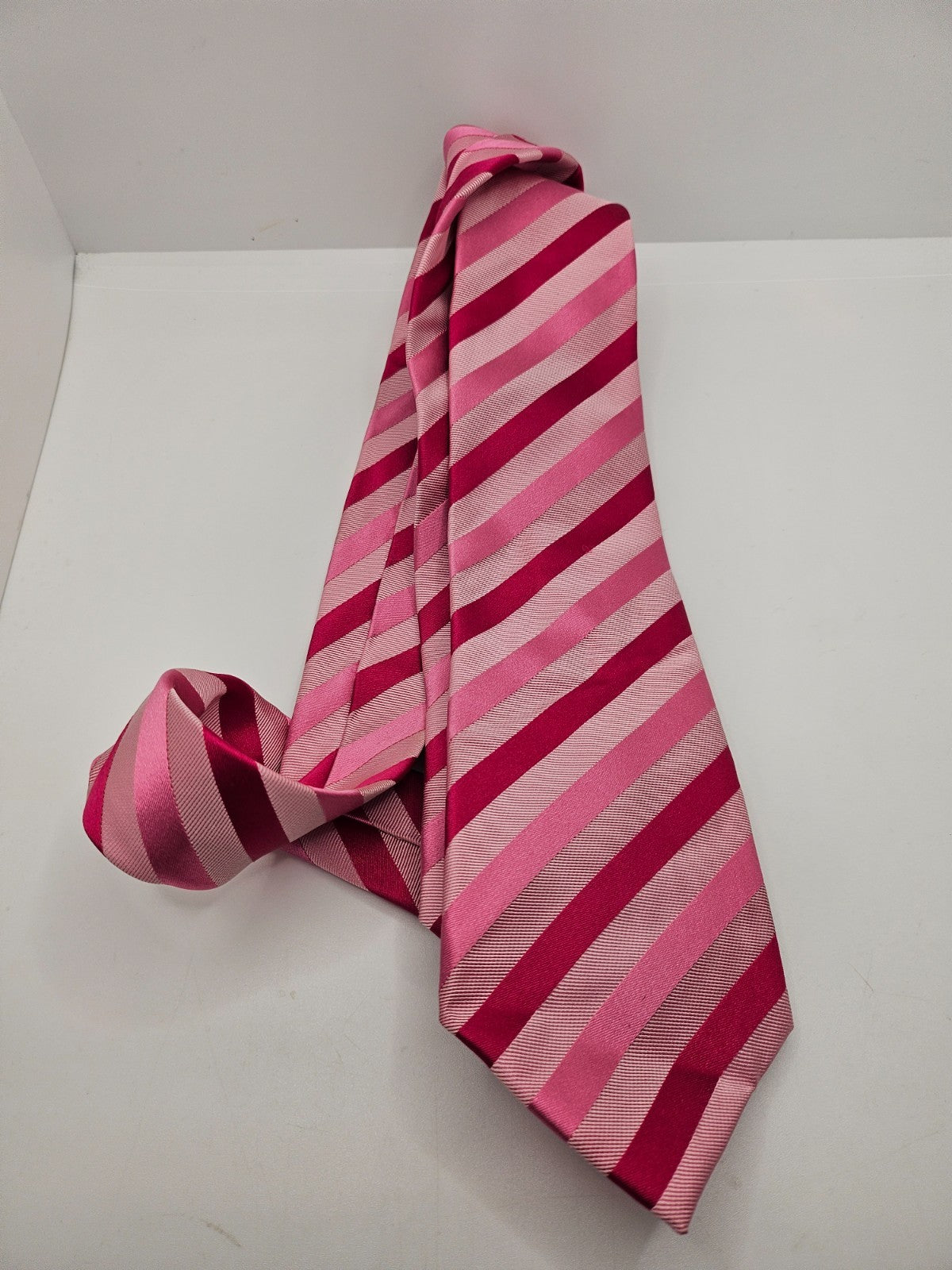 T.M.Lewin Silk Tie Mens Pink Red Striped Business Vintage Wedding Neck Tie BX21