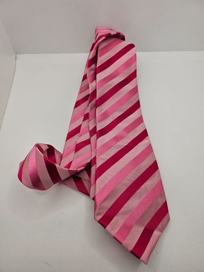T.M.Lewin Silk Tie Mens Pink Red Striped Business Vintage Wedding Neck Tie BX21