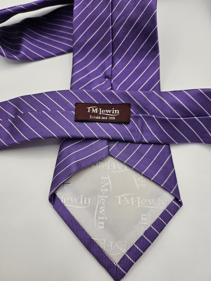 T.M.Lewin Mens Silk Tie Purple Striped Vtg Retro Wedding Neck Tie