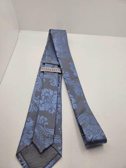 Alexandre Savile Row Silk Tie Mens Blue Grey Floral Wedding Vintage Necktie BX18