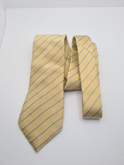 T.M Lewin Yellow Blue Stripe Mens Silk Tie Classic Designer Necktie Formal Striped Vintage Mens Tie UK BX6