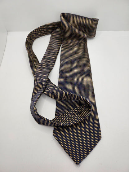 Aquascutum Mens Silk Tie Yellow Polka Dot Textured Vtg Retro Wedding Neck Tie R1
