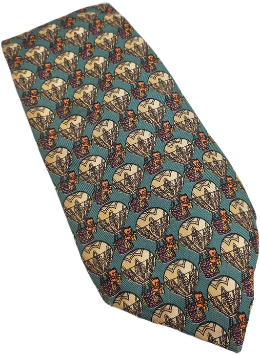 Thomas Pink Silk Tie Men Multi Hot Air Balloon Novelty Designer Vtg Necktie BX26