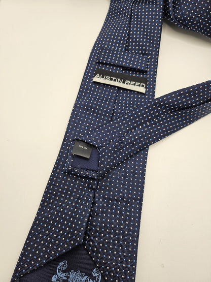 Austin Reed Silk Tie Mens Navy Blue Micro Square Pin Dot Vtg Retro Neck Tie BX2