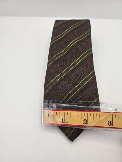 Ted Baker Silk Tie Mens Brown Green Striped Designer Vintage Retro Neck Tie BX15