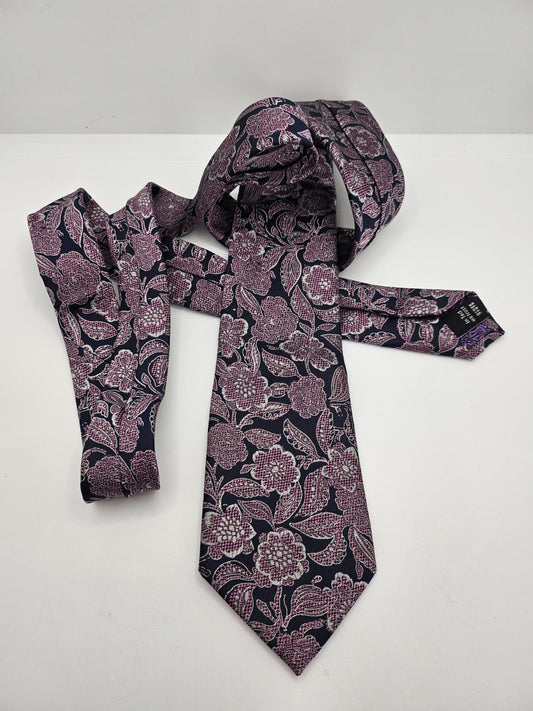 Ted Baker Mens Silk Tie Black Red Floral Statement Vtg Retro Wedding Neck Tie R1
