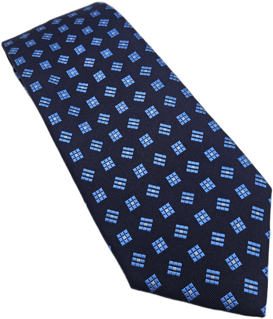 Eton Silk Tie Mens Blue Geometric Pattern Designer Vintage Retro Neck Tie BX10