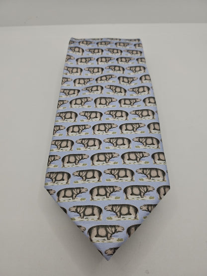 Fox & Chave Hippo Safari print Mens Silk Tie Wedding Formal Neck Tie BX18