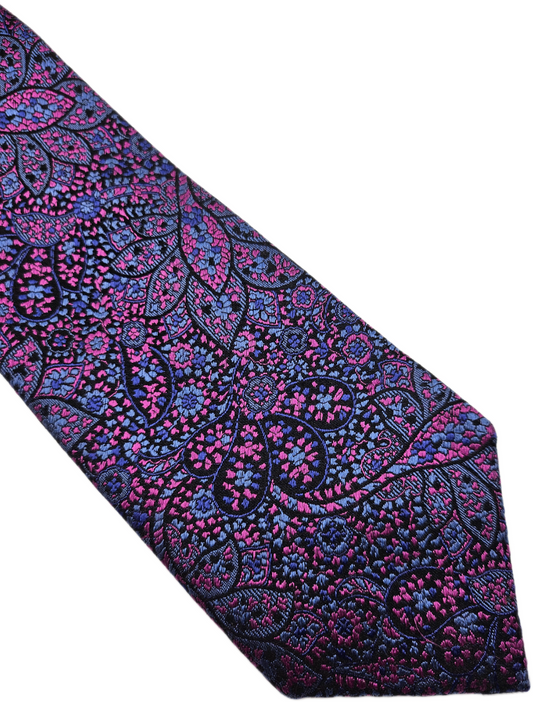 Marks & Spencer Silk Tie Mens Pink Blue Ornate Paisley Floral Retro Neck Tie BX2