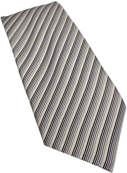 Vintage Men Silk Tie E.L. Cravatte Grey White Striped Business Neck Tie BX25