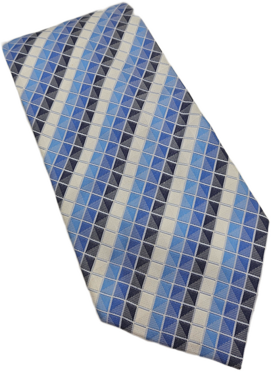 Thomas Nash Polyester Tie Mens Blue Geometric Mosaic Tile Vintage Neck Tie BX12