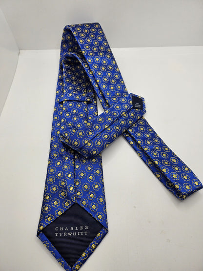 Charles Tyrwhitt Royal Blue Yellow Floral Foulard Silk Tie