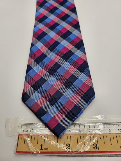 Austin Reed Mens Silk Tie Blue Pink Checked Vtg Retro Wedding Neck Tie
