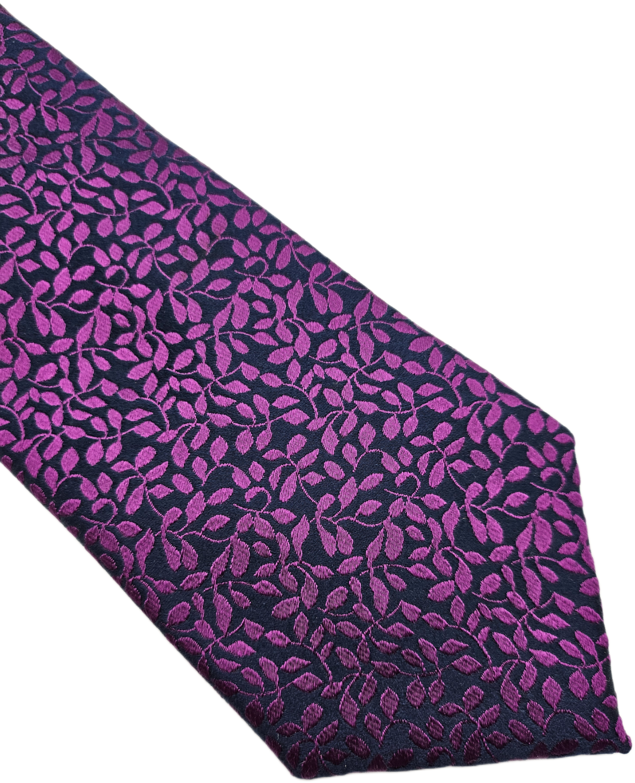Marks & Spencer Silk Tie Mens Navy Purple Allover Leaf Vine Retro Neck Tie BX2