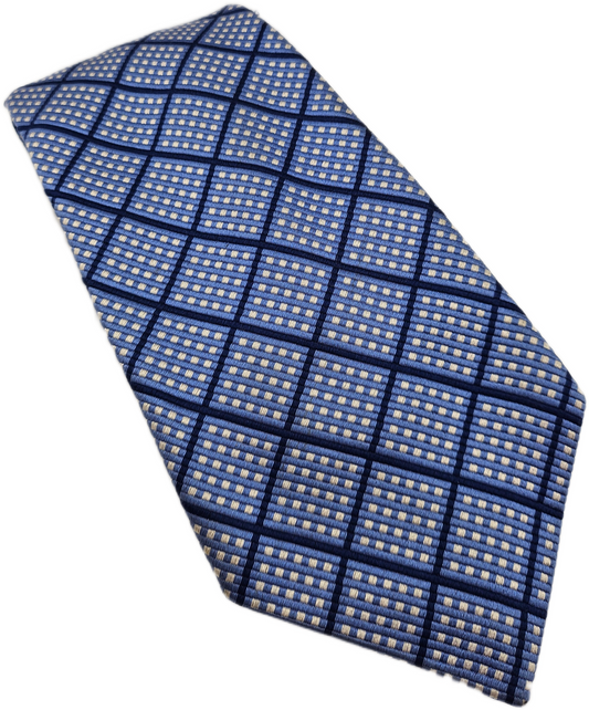 Harrods Knightsbridge Silk Tie Mens Blue Grid Square Retro Wedding Neck Tie BX25