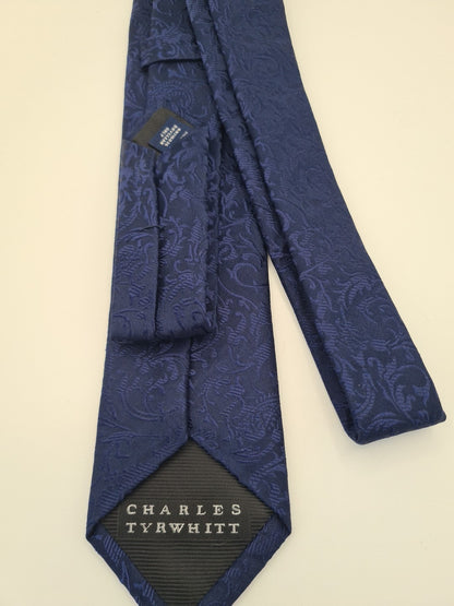 Charles Tyrwhitt Blue Thin Floral Mens Silk Tie Classic Embroidered Necktie Vintage Mens Tie UK BX12