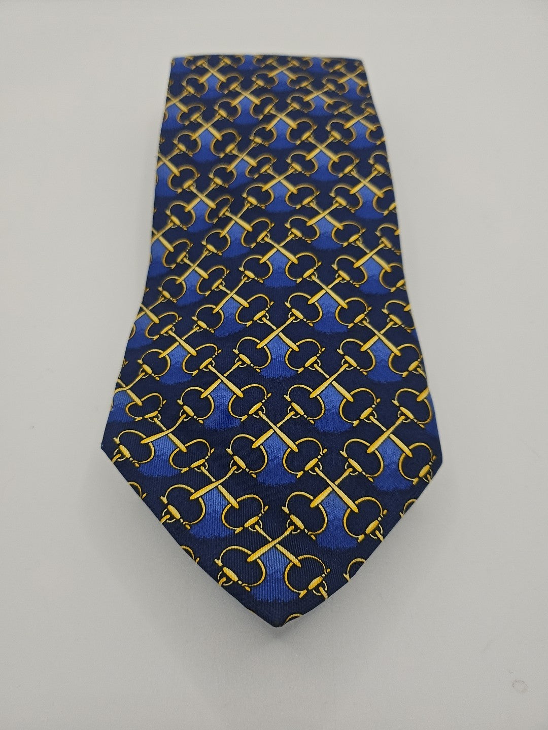 T.M Lewin Vintage Blue Chain Pattern Mens Silk Tie Wedding Formal Neck Tie BX16